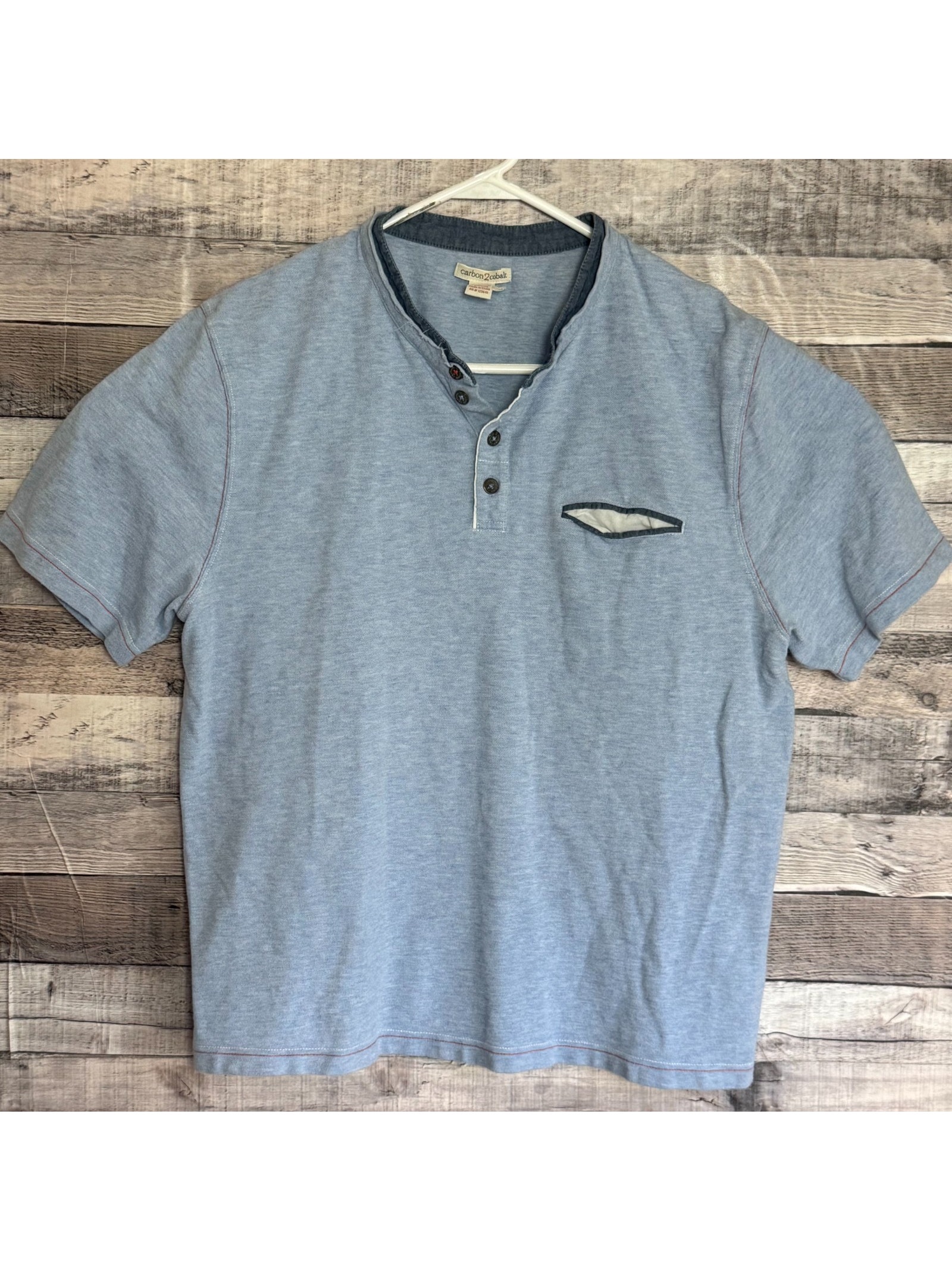 Carbon 2 Cobalt Henley Shirt Mens Large Blue Short Sleeve Preppy Casual